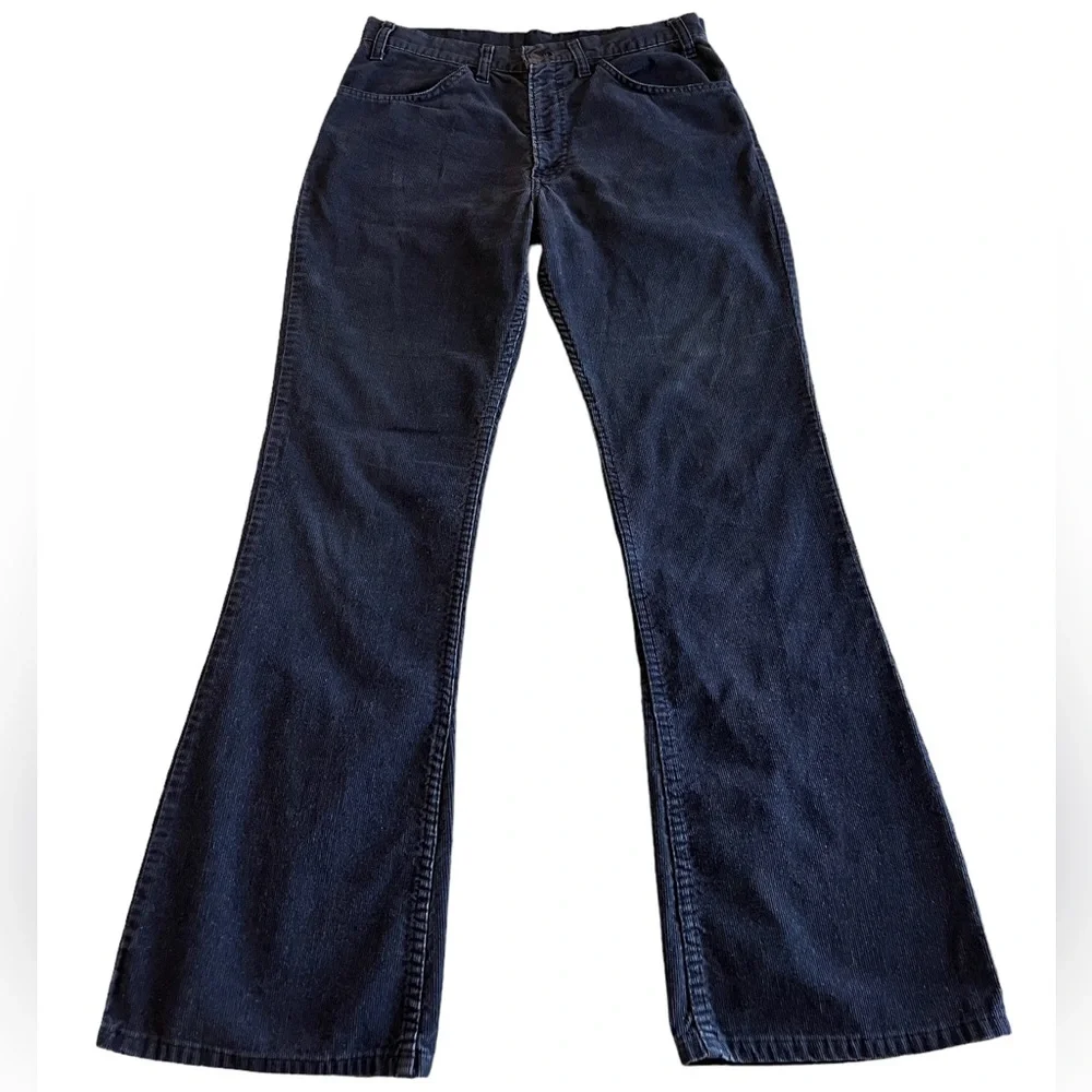 Vintage 70’s Levi’s 646 Navy Blue Corduroy Mid-Rise Semi Flare Jeans - Picture 1 of 10